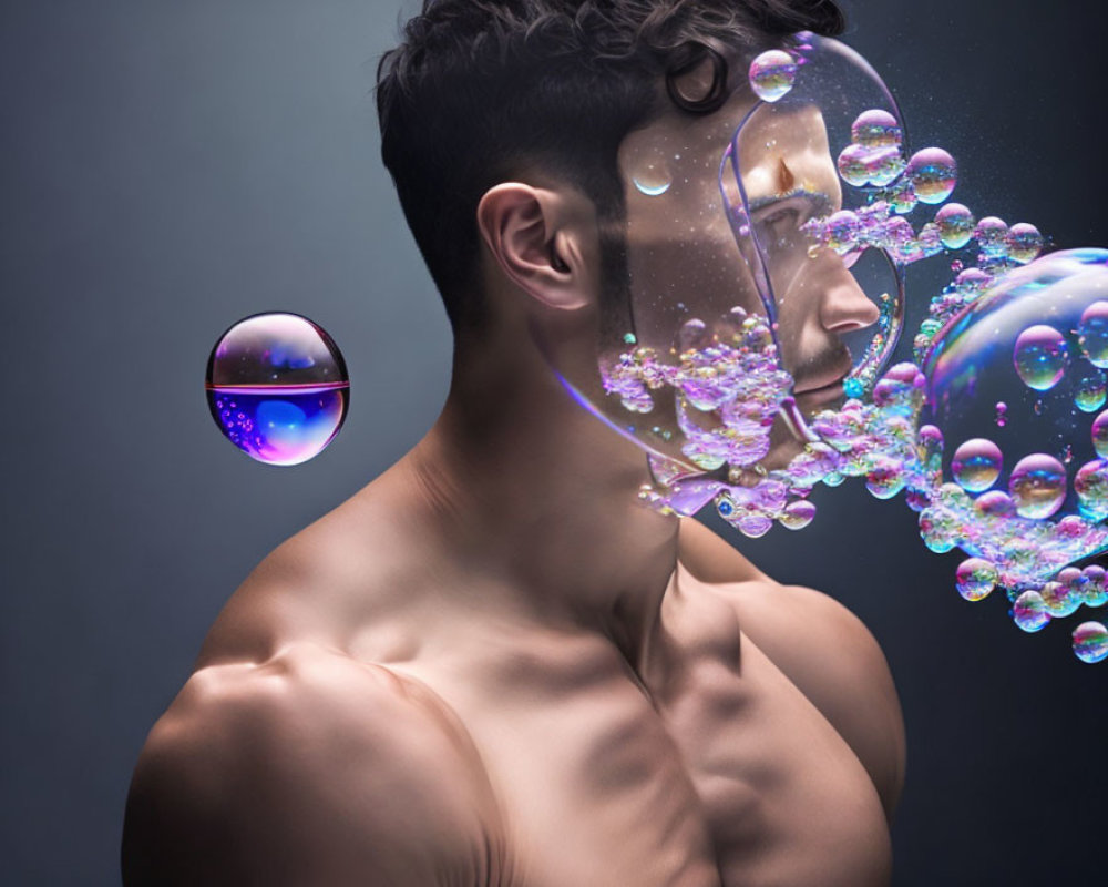 Bearded man with bubbles in dreamy profile view