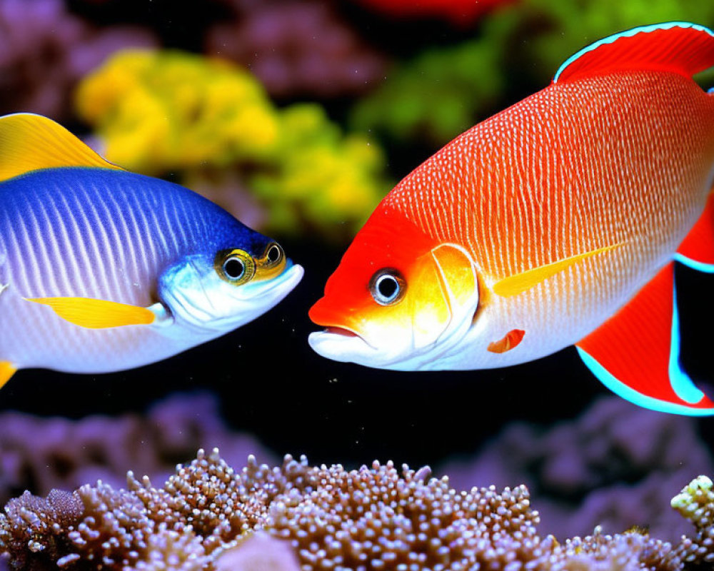 Colorful Saltwater Fish Swimming Above Coral Reef