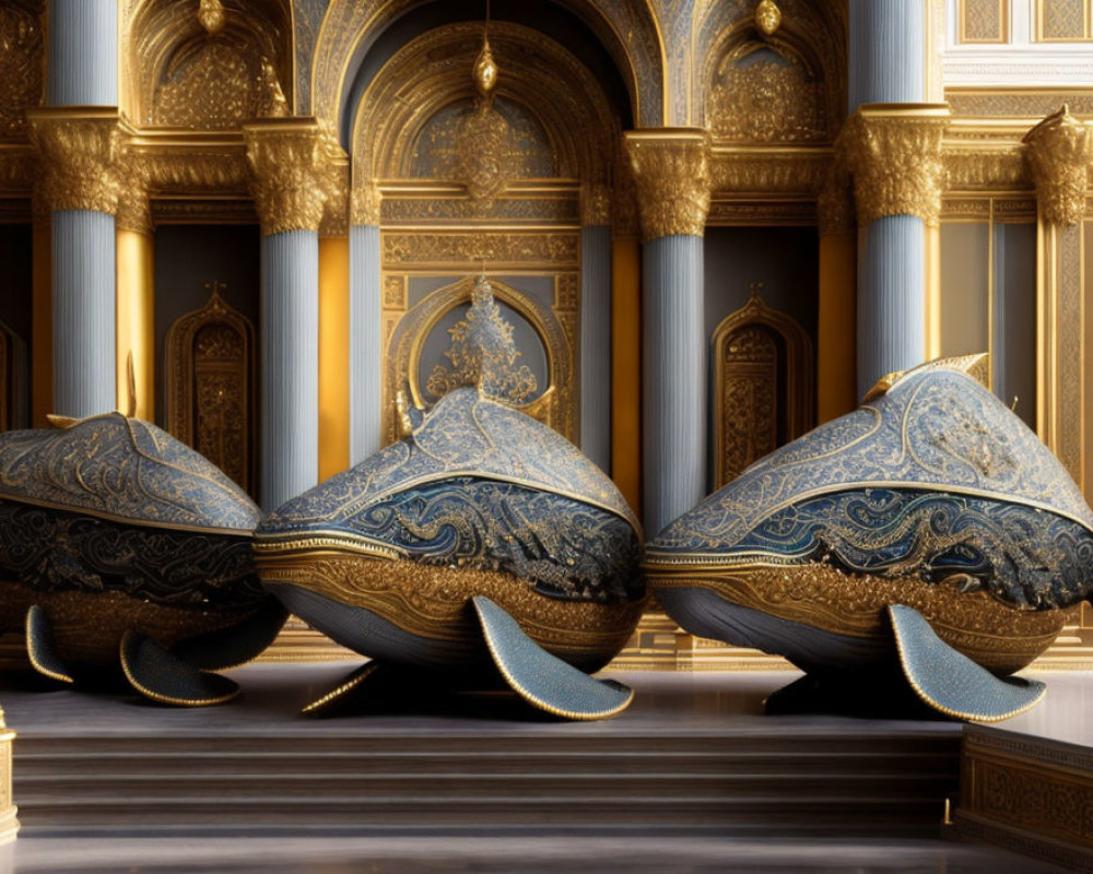 Luxurious Golden Interior with Elaborate Marble Floor Patterns