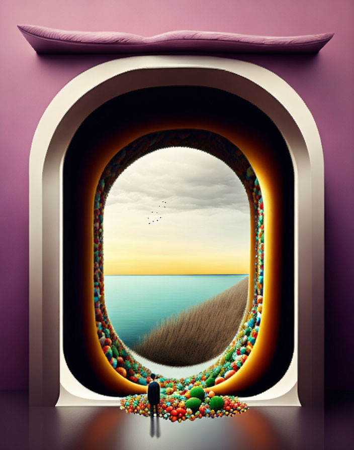 Colorful Arch-shaped Doorway Leading to Surreal Landscape