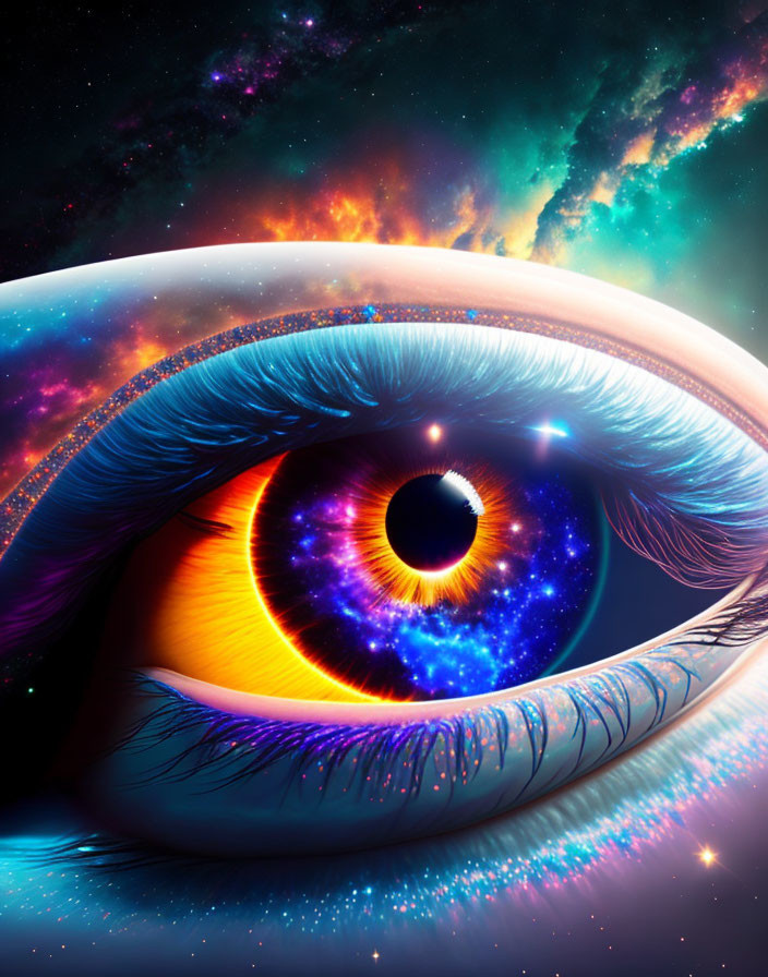 Close-Up Image: Eye Reflecting Galaxy and Stars