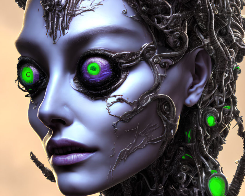 Detailed 3D Illustration of Female Figure with Cybernetic Features