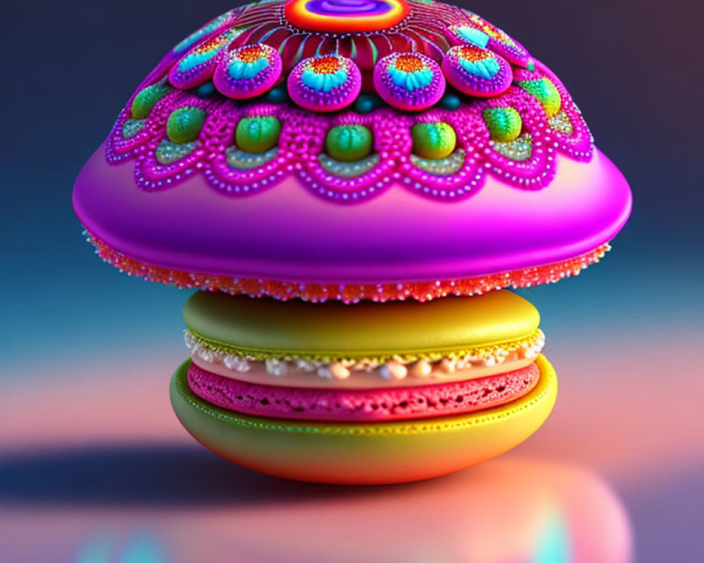Colorful Jellyfish Mandala Design on Macaron Base