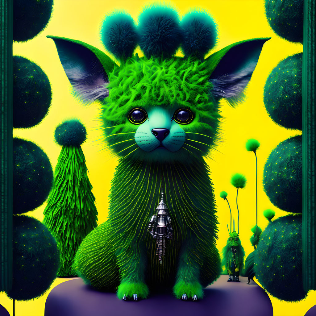 Green Punk Alien Cat 