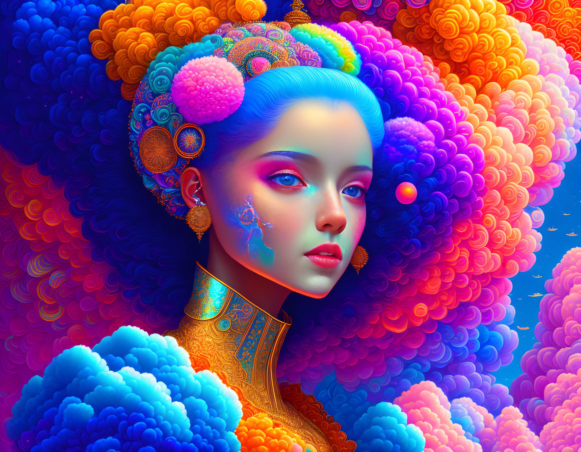 A Portrait of a Girl holding colorful clouds in He