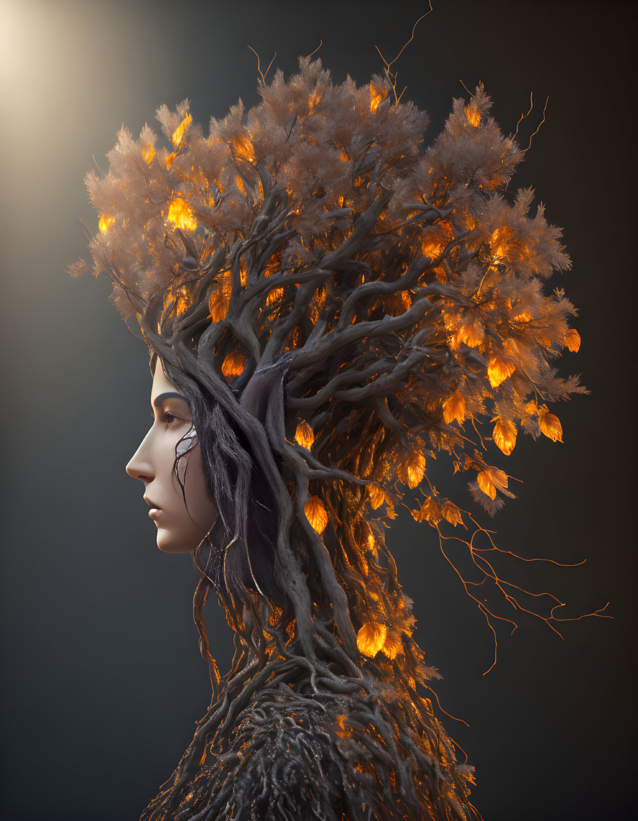 Humanoid tree with head and branches as hair 