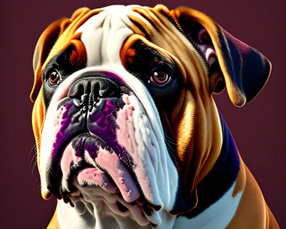 Detailed Bulldog Portrait with Rich Colors & Dark Purple Background