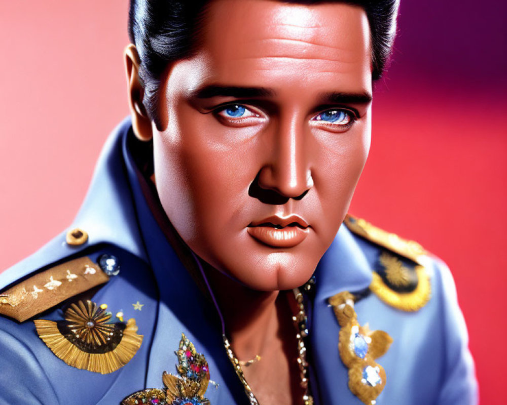 Vibrant portrait of man with pompadour hairstyle in military jacket