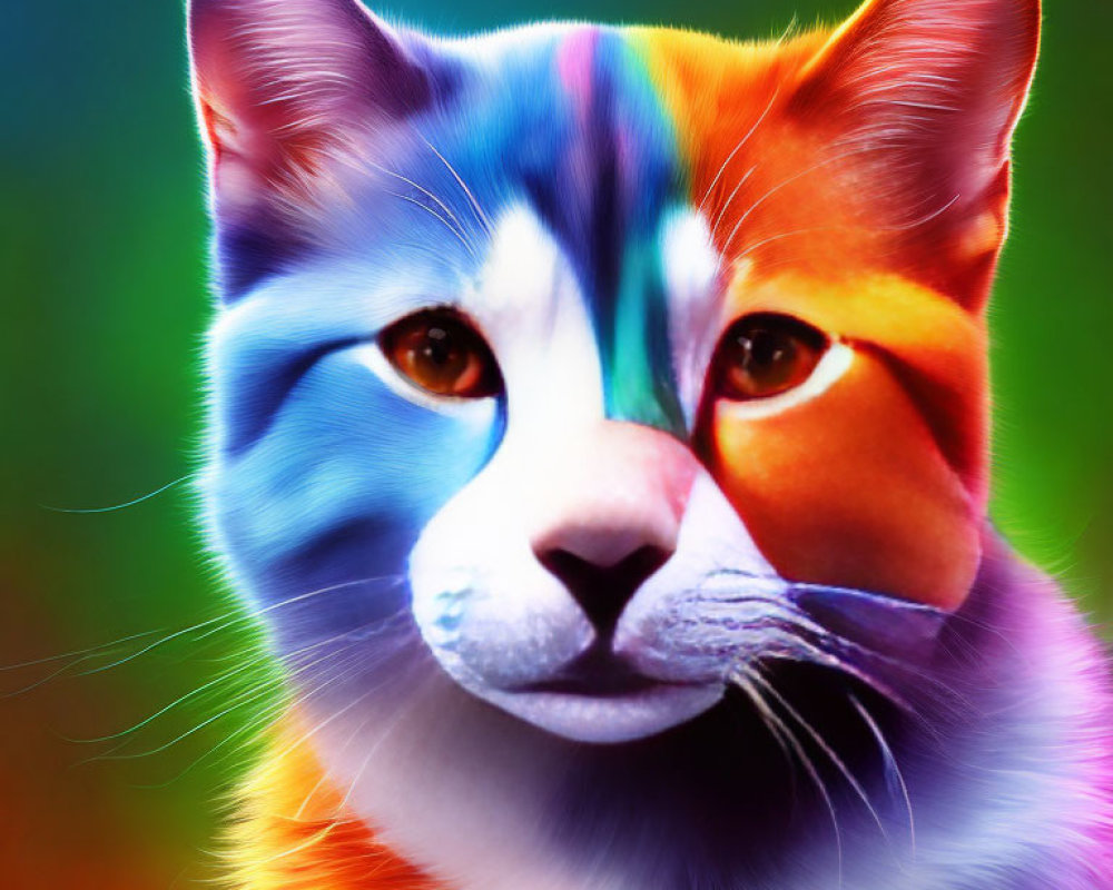 Colorful Digital Art of Cat with Rainbow Palette
