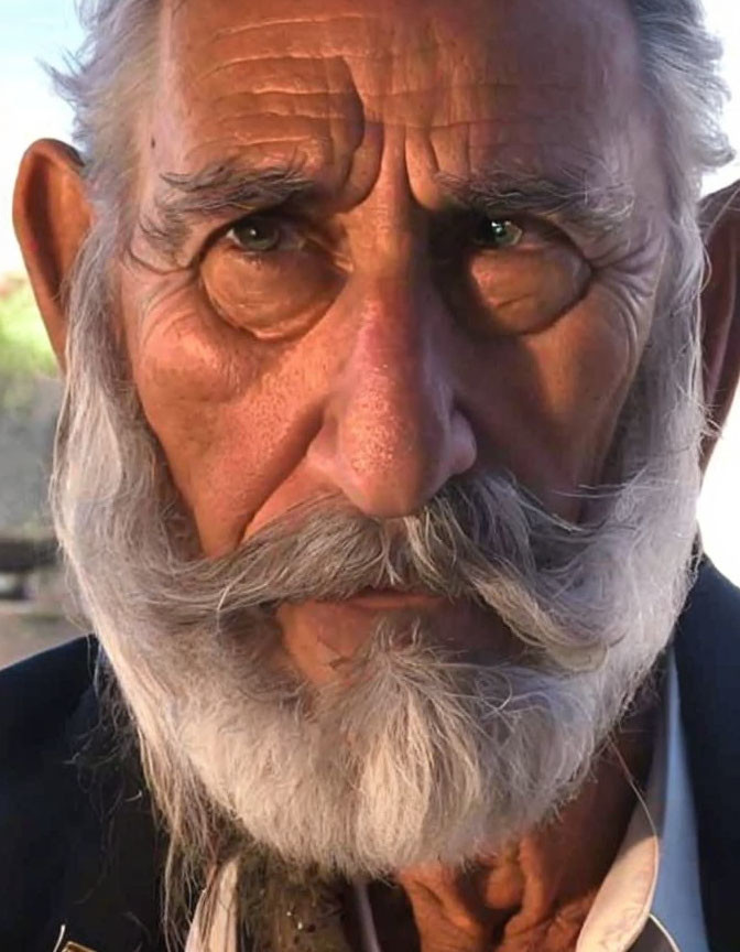 Elderly man with white mustache and intense eyes portrait.
