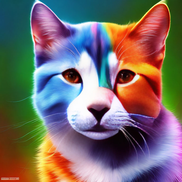 Colorful Digital Art of Cat with Rainbow Palette