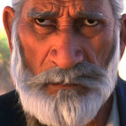 Elderly man with white mustache and intense eyes portrait.