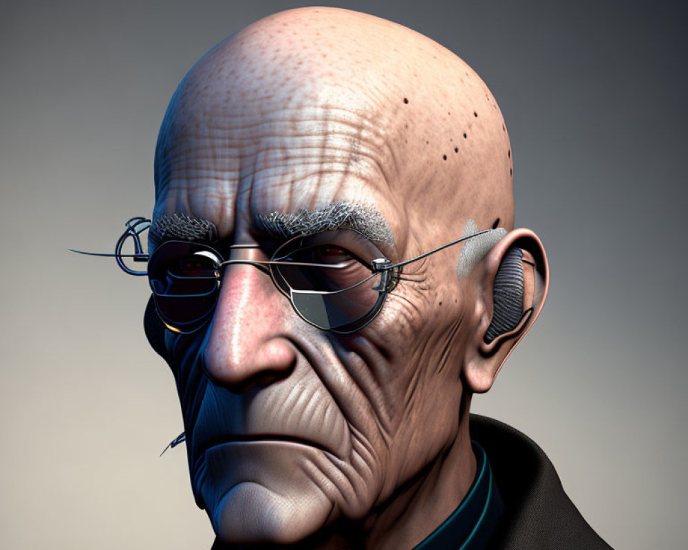 Elderly Male Figure with Bald Head and Round Glasses