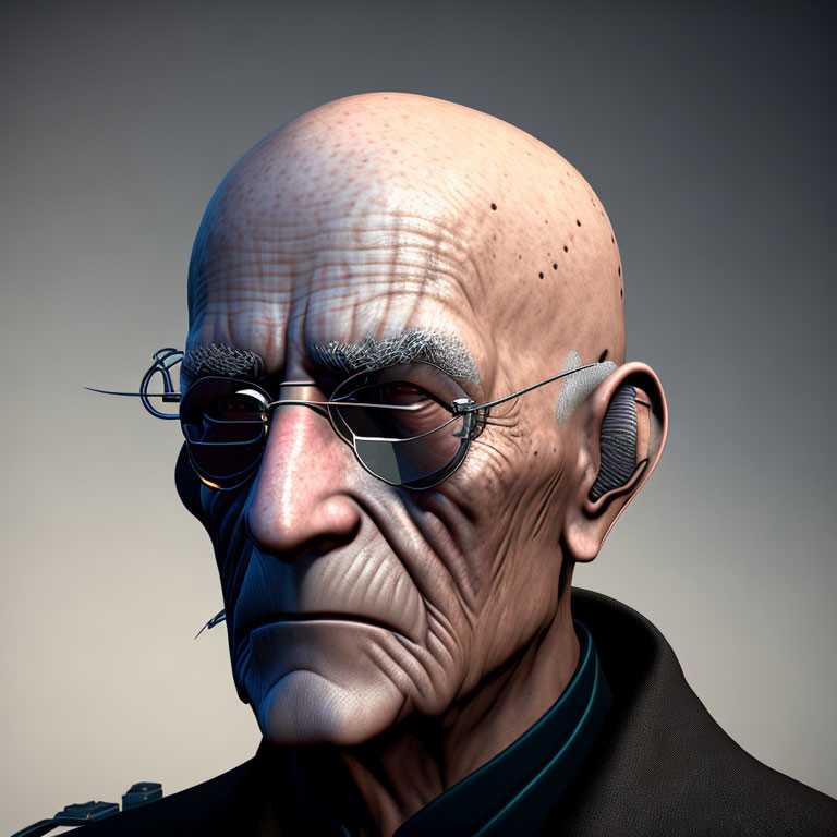 Elderly Male Figure with Bald Head and Round Glasses