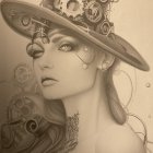 Profile view digital artwork: person with steampunk mechanical components and intricate textures on head and face