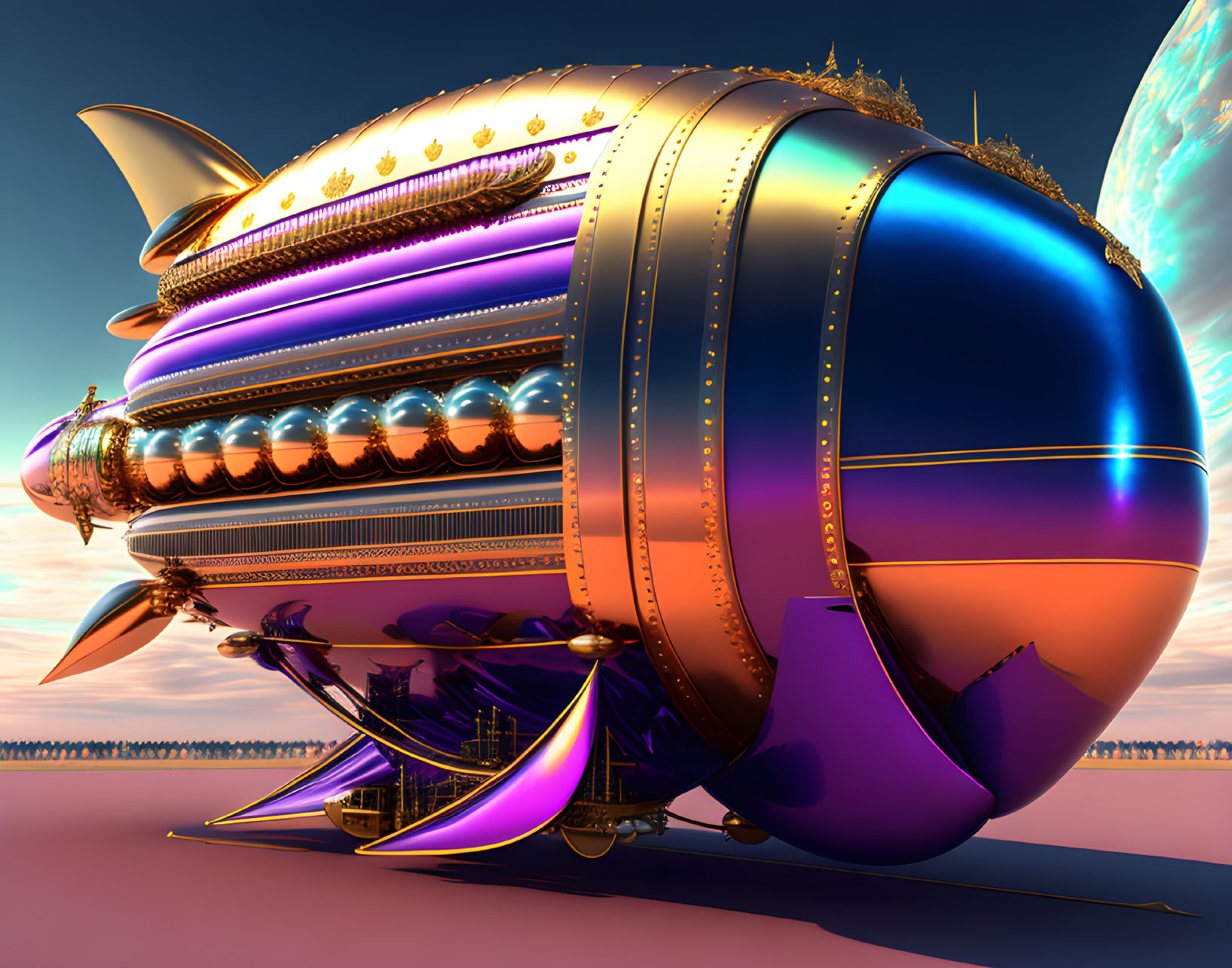 Futuristic airship with metallic colors