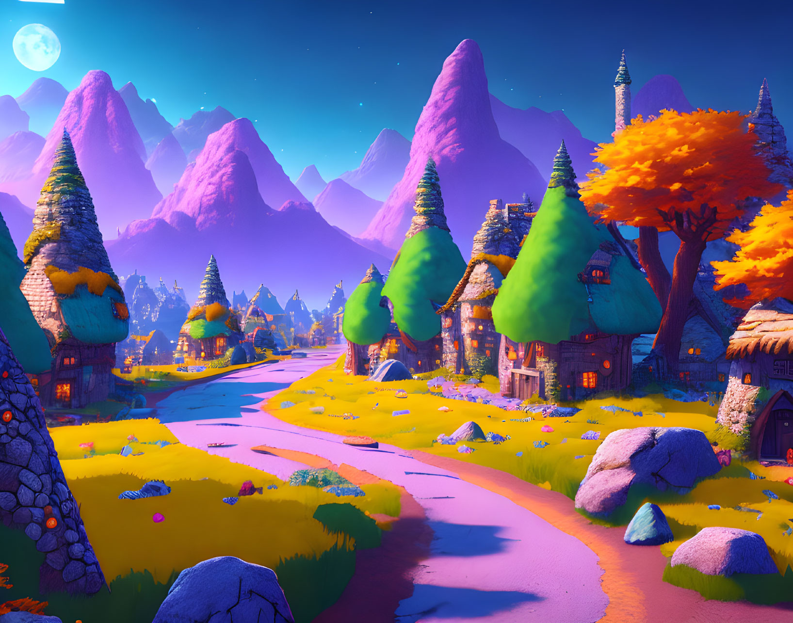 Fantasy village near the mountains