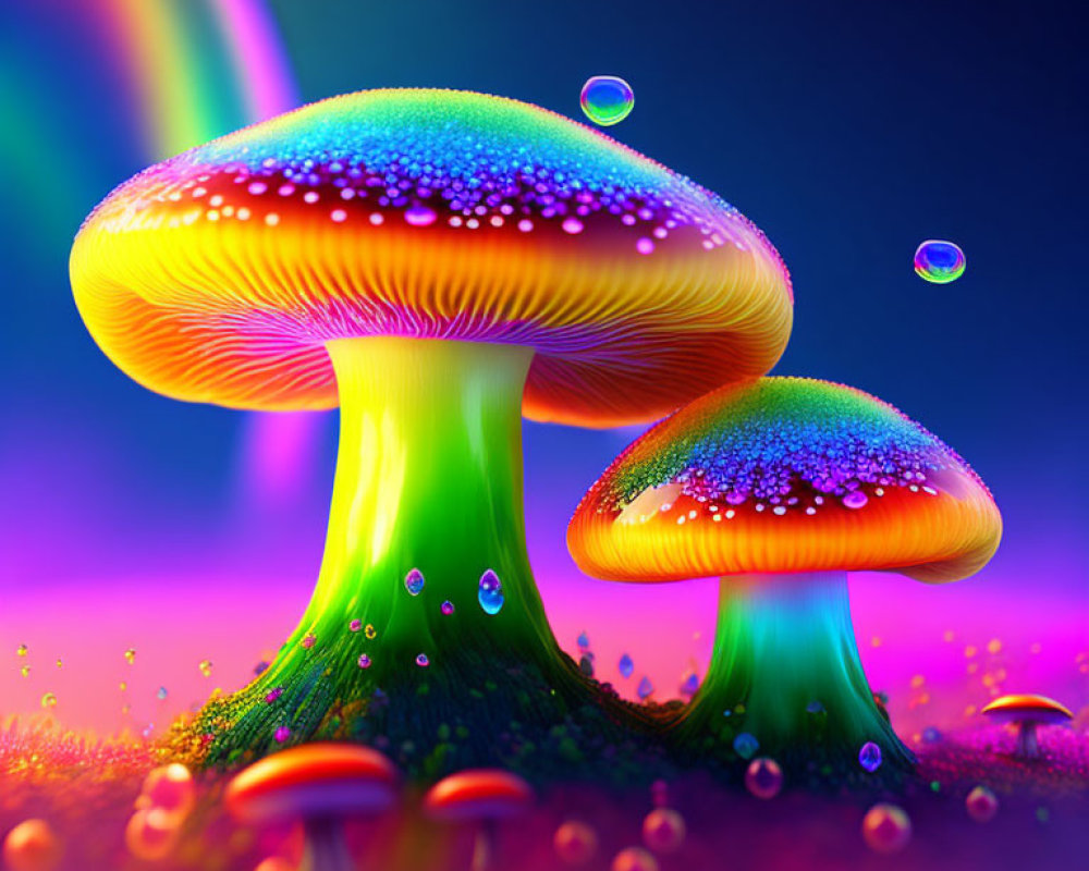 Colorful psychedelic mushrooms art on vibrant background
