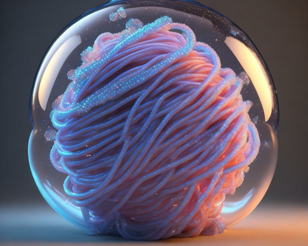 Translucent Sphere with Blue-Pink Structure on Muted Background
