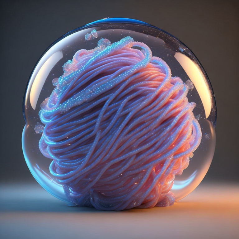 Translucent Sphere with Blue-Pink Structure on Muted Background