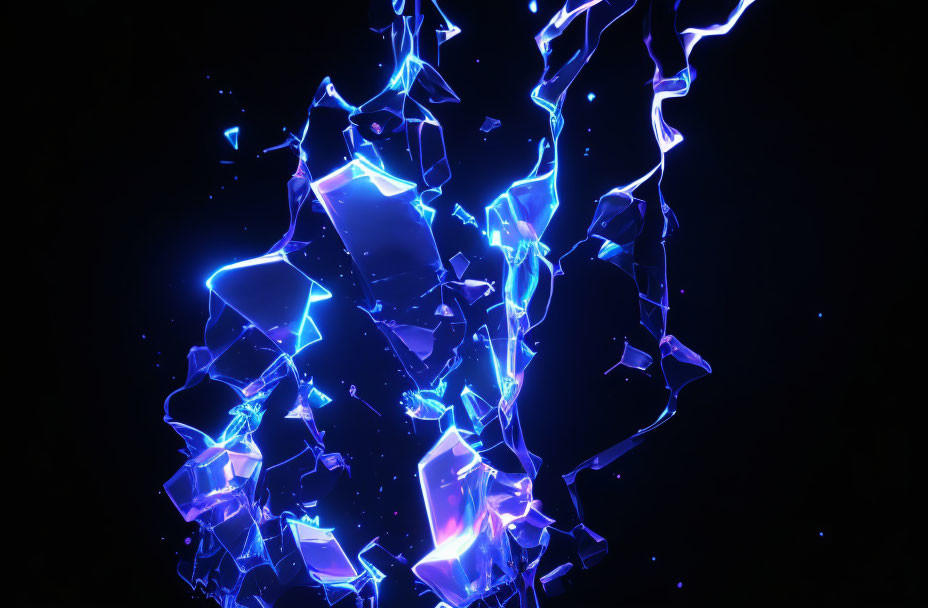 Blue ice shards and crystal-like lines on dark backdrop with subtle starry particles.