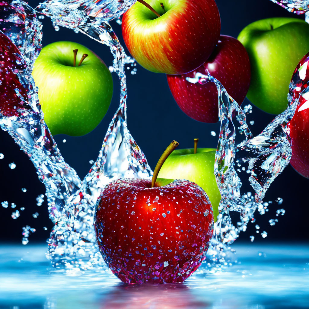 Best AI artwork of red apple surrounded by splashe
