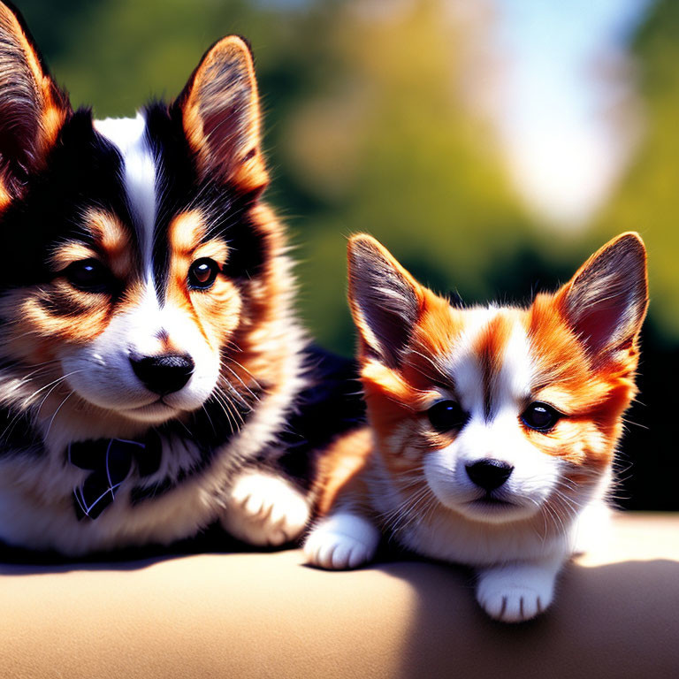 Two Cute Corgi Puppies with Different Fur Colors