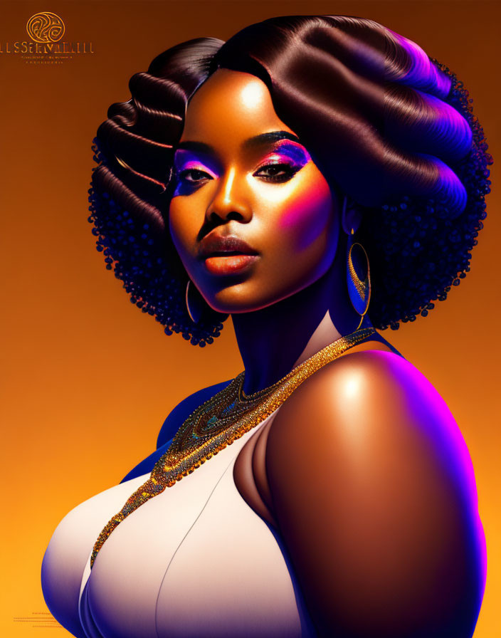 Colorful digital artwork of woman with stylized hair and vibrant makeup