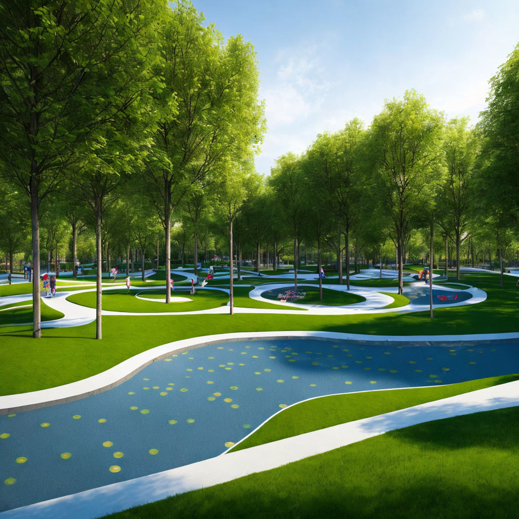 Lush Green Park with Meandering Pathways & Play Areas