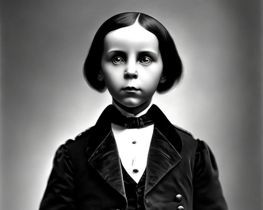 Monochrome portrait of child in Victorian attire