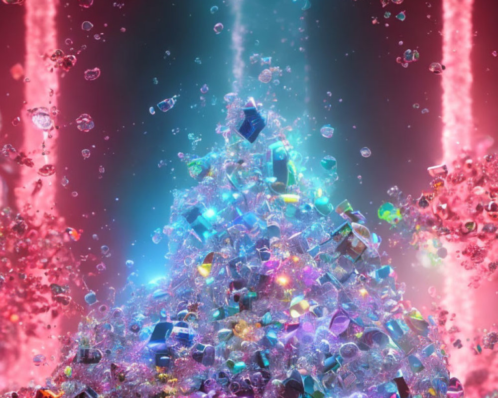 Colorful Crystal Structure with Bubbles and Light Beams