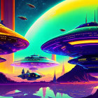 Majestic alien city in vibrant sci-fi landscape