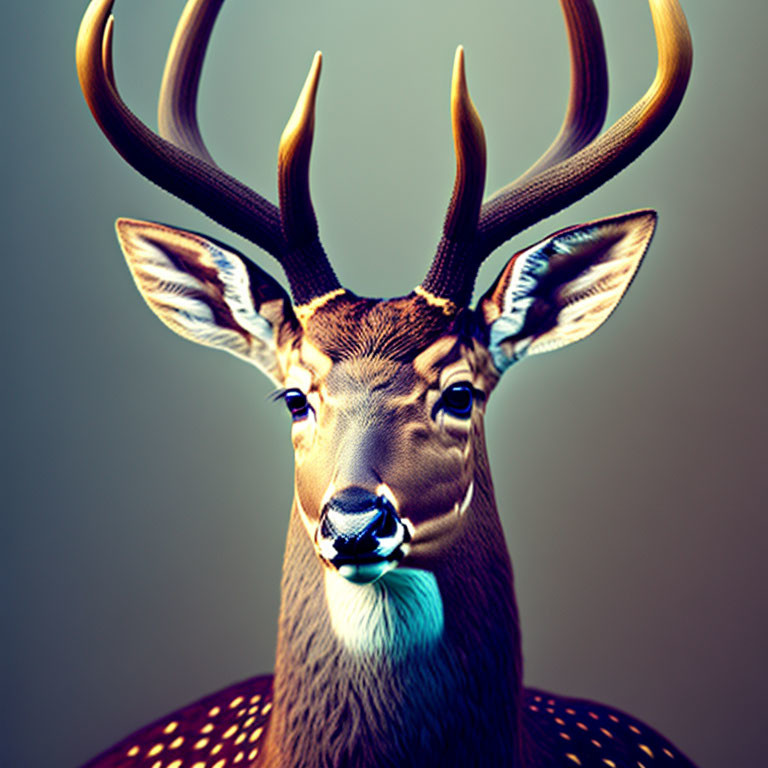 Majestic deer with golden antlers on gradient background