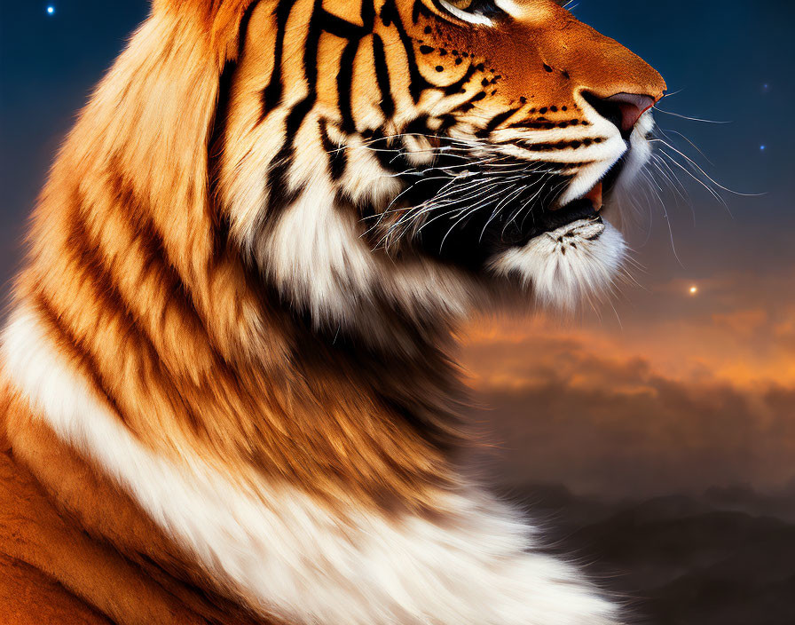 Bengal Tiger Profile Against Twilight Sky