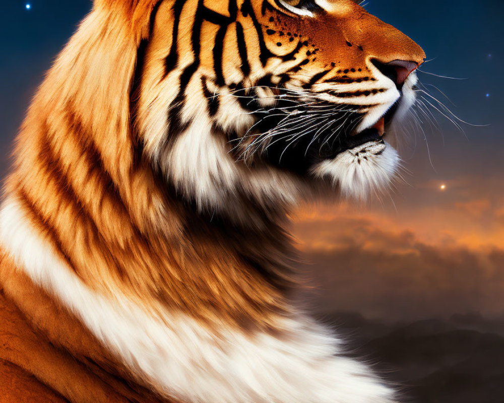 Bengal Tiger Profile Against Twilight Sky