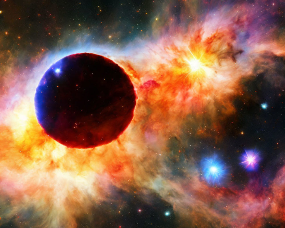 Colorful Space Scene with Dark Nebula and Bright Stars