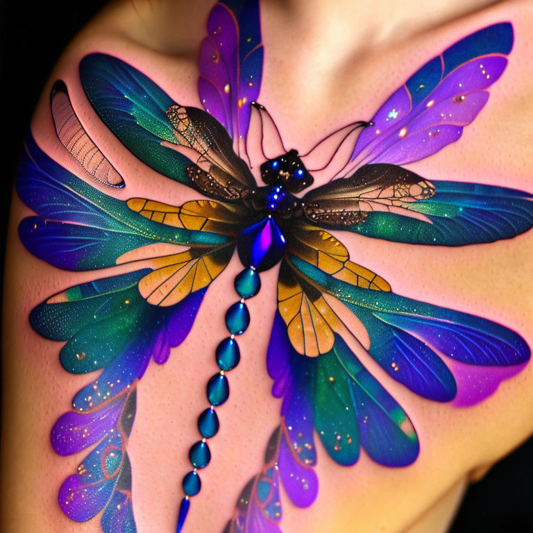 Colorful Butterfly Body Painting with Blue and Purple Wings