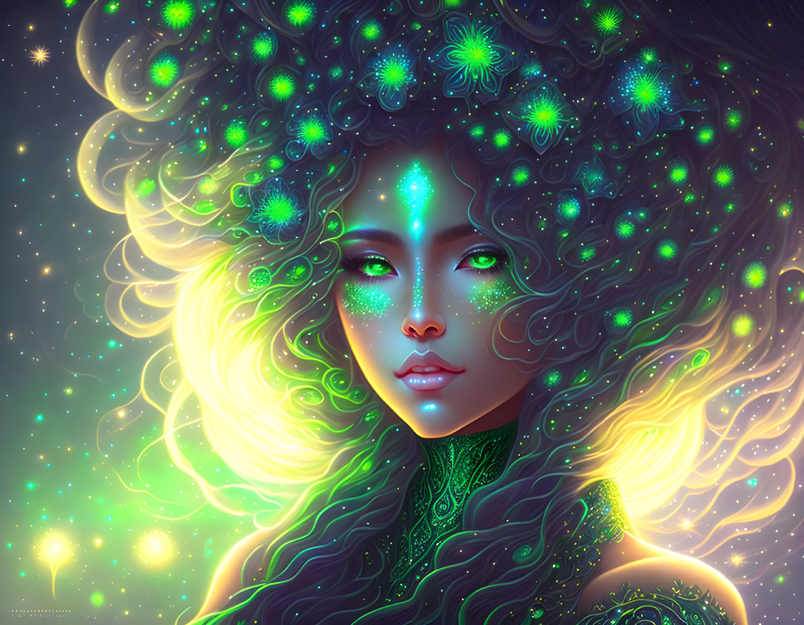 green bioluminescent fantasy female