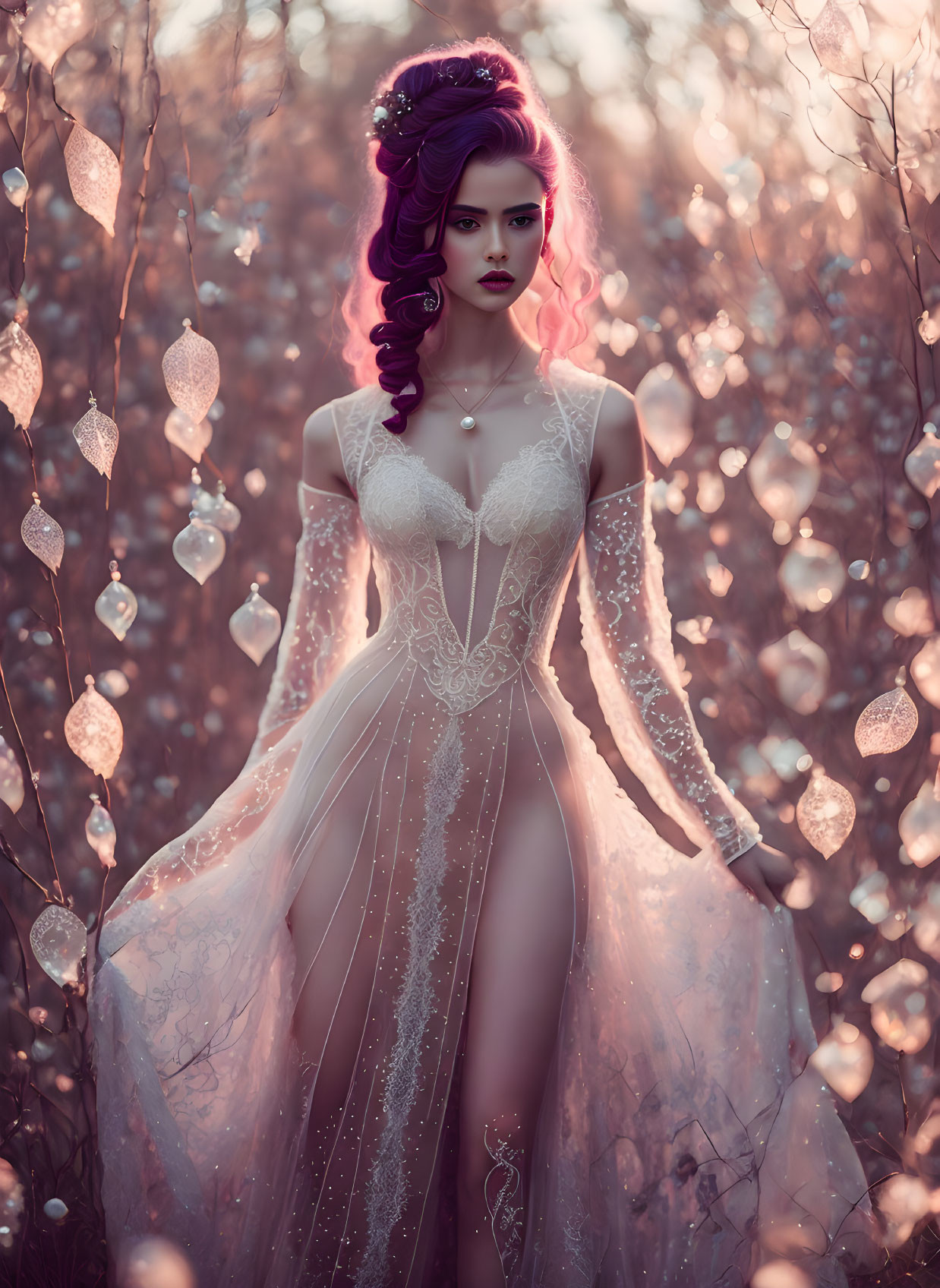 Translucent lace wedding dress