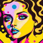 Colorful Pop Art Portrait of Woman with Curly Hair