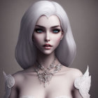 Fantasy Female Character with White Hair and Purple Eyes Illustration