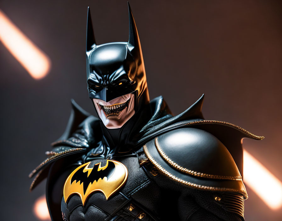 Detailed Batman Figure in Black Costume with Pointy Ears and Aggressive Expression