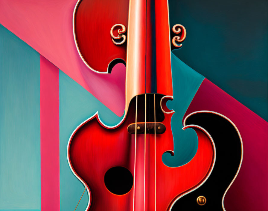 Colorful Abstract Painting of Violin on Geometric Background