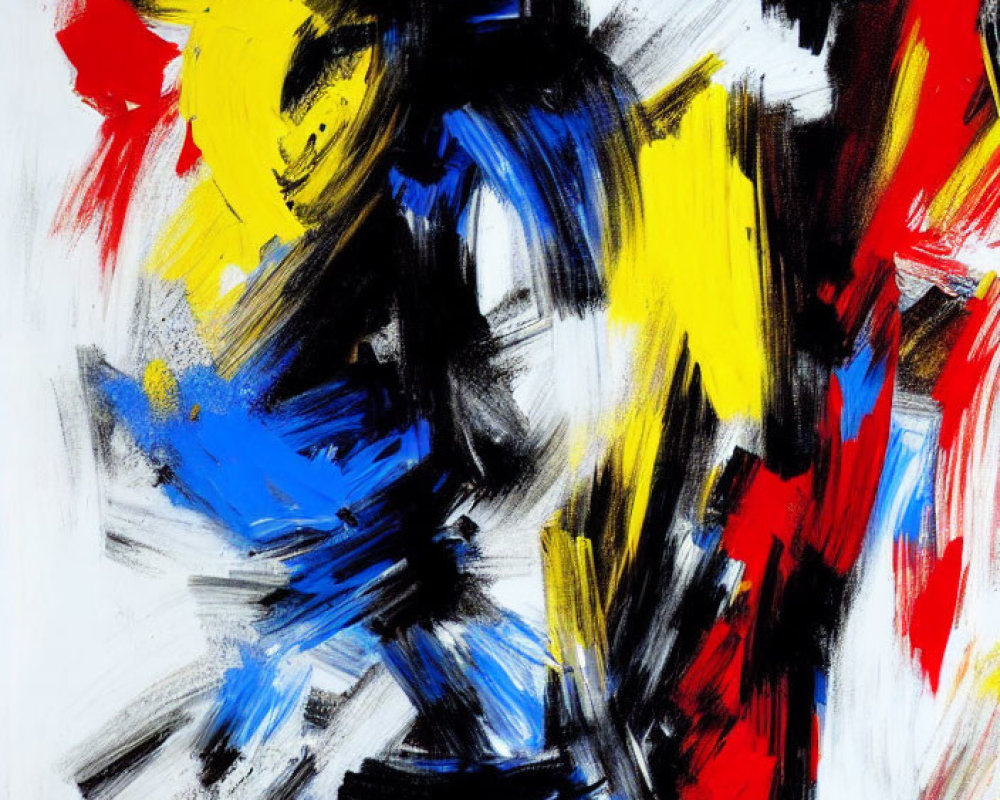 Colorful Abstract Painting with Bold Strokes on White Canvas