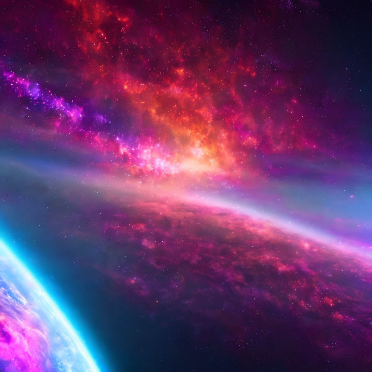 Colorful Space Scene with Bright Horizon and Cosmic Clouds