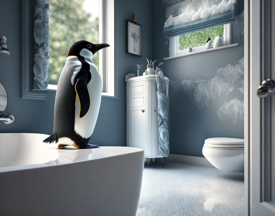 Penguin in the bathroom