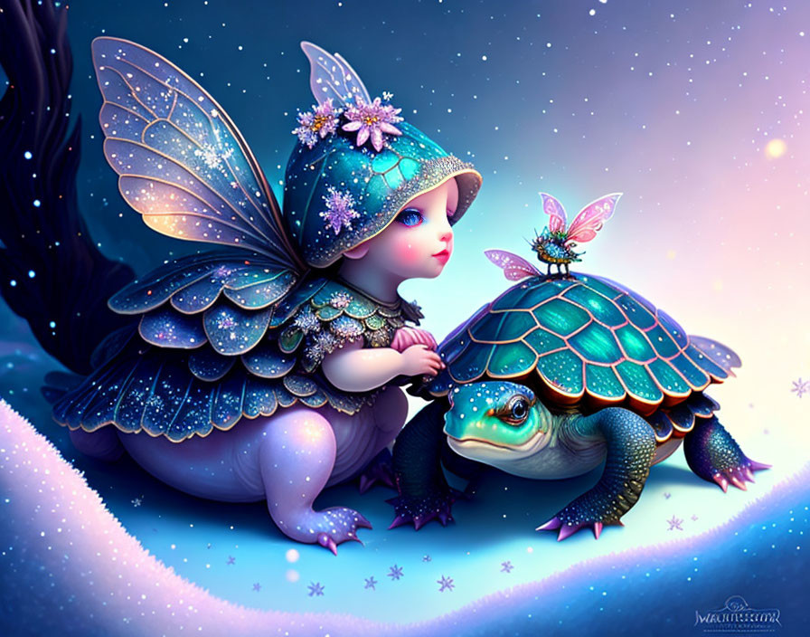 Fantasy fairy and her baby turtle