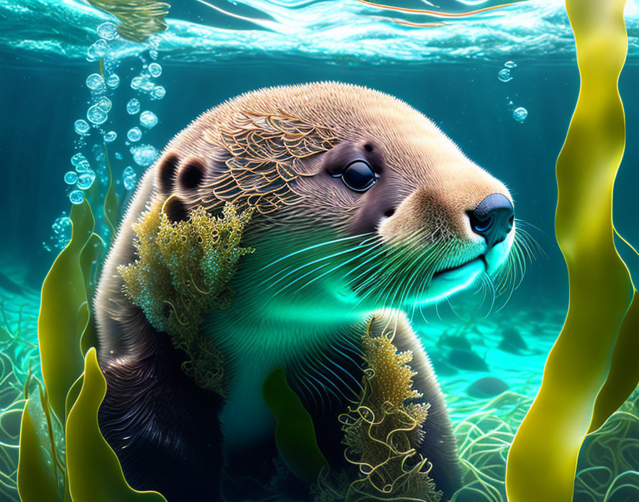 Otter swimming underwater