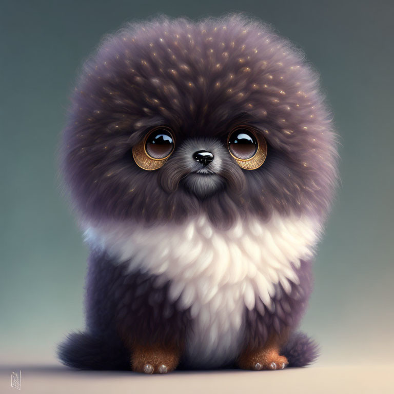 Stylized fluffy Pomeranian illustration with expressive eyes & gradient fur