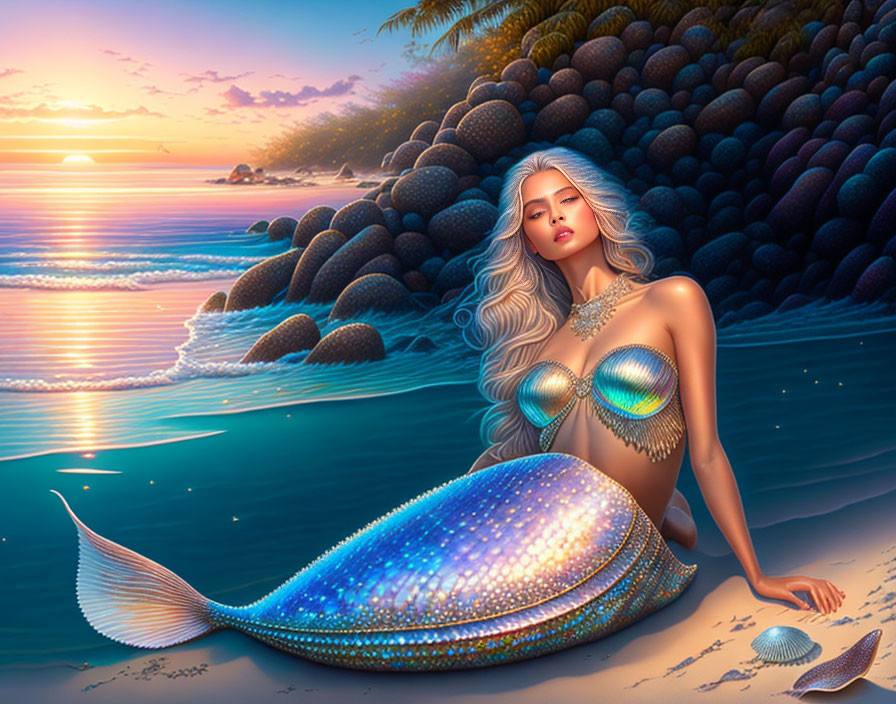 Mermaid sitting onthe beach